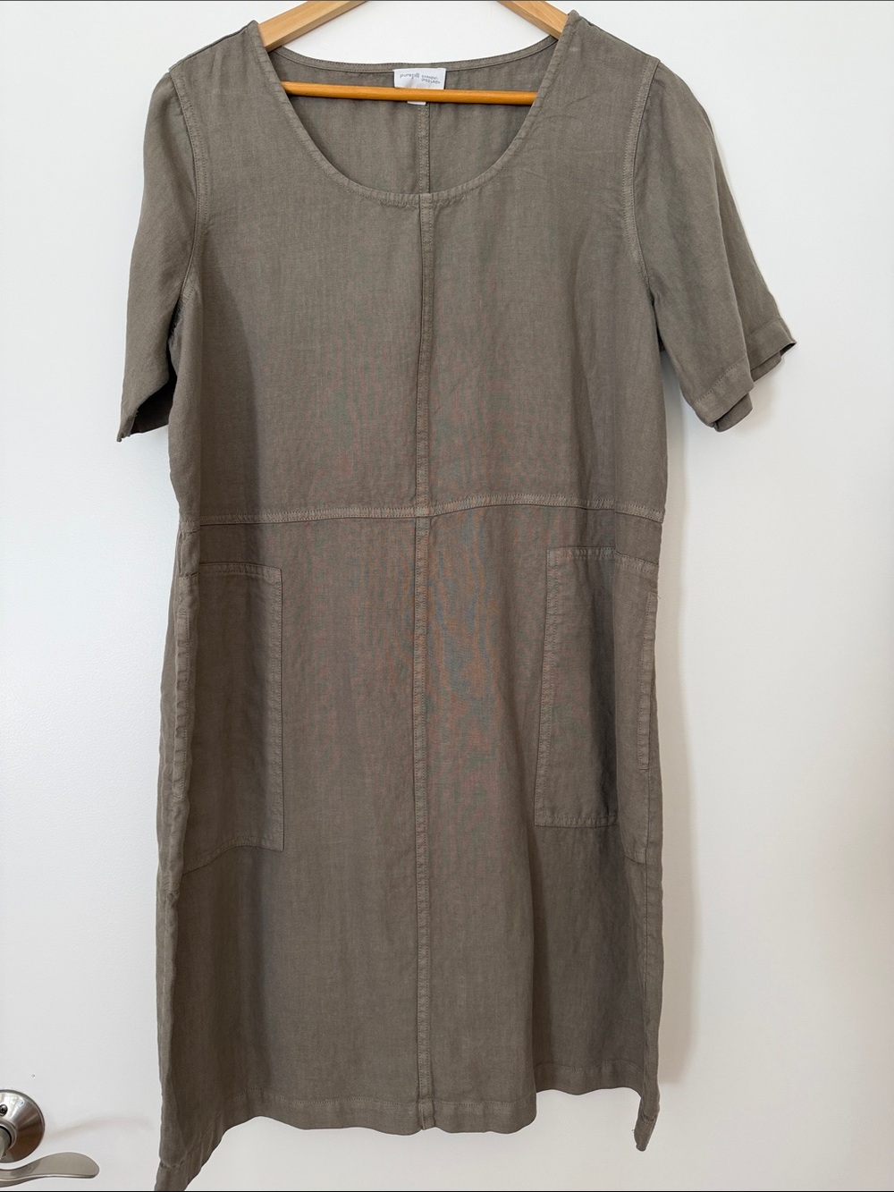 J. Jill Pure Jill Garment-Dyed 100% Linen Dress in Olive Taupe Medium Large NWOT